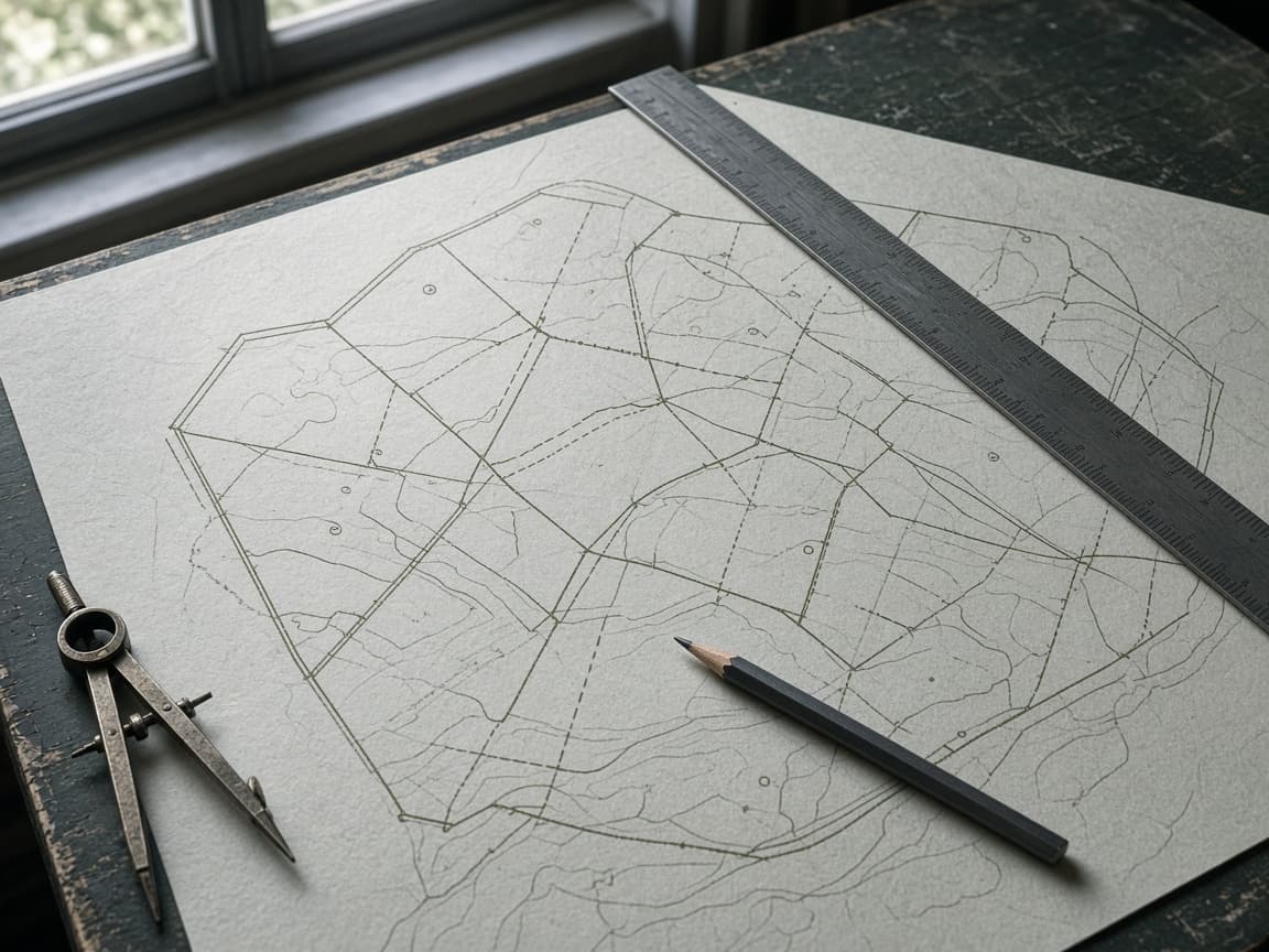 Plan cadastral et règle d'échelle sur une table
